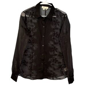 Sachin + Babi Black Sheer Floral Button Down Shirt